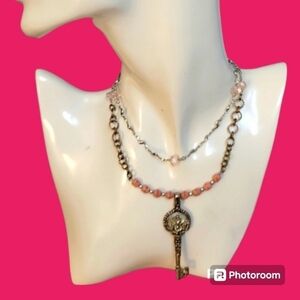 HANDMADE Czech Glass Beaded Chain Boho Elephant Key Pendant Necklace